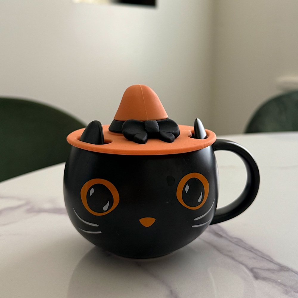 Starbucks Halloween Black Cat Mug with Orange Witch Hat